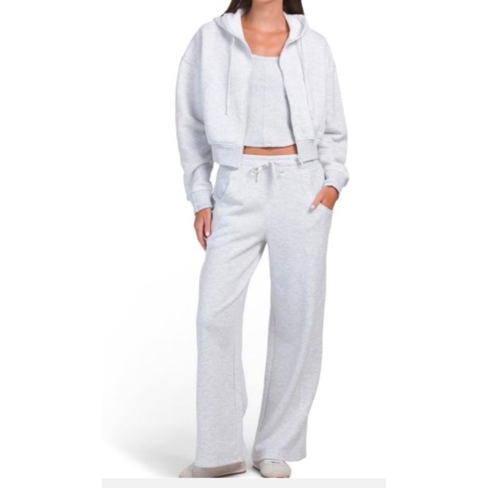 Yogalicious XL3pc Set Baby Fleece Ashe Jacket Wide Leg Pant Somers Tank Grey NWT